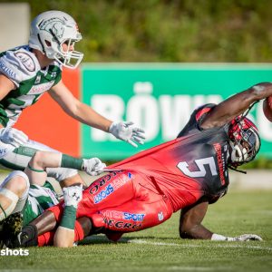 Andrecus Lindley im Spiel Schwaebisch Hall Unicorns gegen Marburg Mercenaries Andrecus Lindley im Spiel Schwaebisch Hall Unicorns gegen Marburg Mercenaries