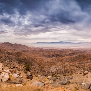 Coachella Valley – Blick auf Palm Springs vom Keys View aus Der Eingang in den Joshua Tree Nationalpark
