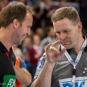 Dagur Sigurdsson und Alfrred Gislason beim Allstar Game der Handball Bundesliga 2015 Dagur Sigurdsson und Alfrred Gislason beim Allstar Game der Handball Bundesliga 2015