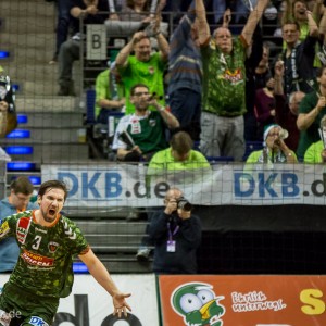 Fabian Wiede im Spiel Fuechse Berlin - Frisch Auf Goeppingen