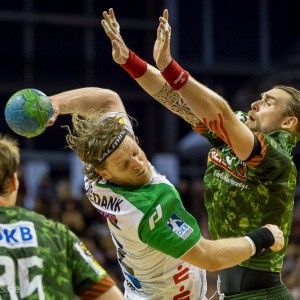 Felix Lobedank im Spiel Fuechse Berlin - Frisch Auf Goeppingen