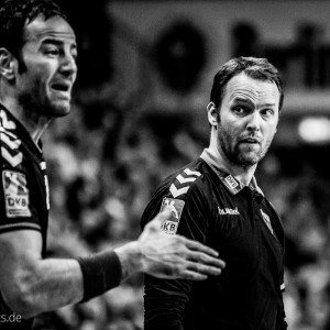 Iker Romero und Dagur Sigrudsson im Spiel Fuechse Berlin - Frisch Auf Goeppingen