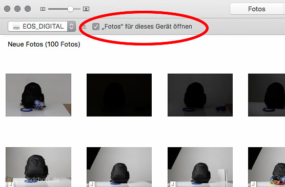 Mac Fotos - für dieses Gerät öffnen - funktioniert bei Speicherkarten nicht