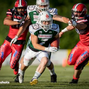 Maurice Schuele im Spiel Schwaebisch Hall Unicorns gegen Marburg Mercenaries Maurice Schuele im Spiel Schwaebisch Hall Unicorns gegen Marburg Mercenaries
