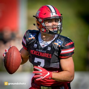 Silas Nacita im Spiel Schwaebisch Hall Unicorns gegen Marburg Mercenaries Silas Nacita im Spiel Schwaebisch Hall Unicorns gegen Marburg Mercenaries