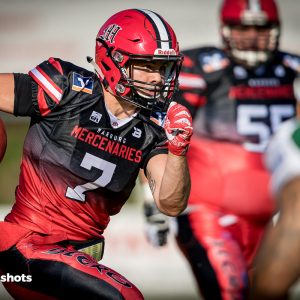 Silas Nacita im Spiel Schwaebisch Hall Unicorns gegen Marburg Mercenaries Silas Nacita im Spiel Schwaebisch Hall Unicorns gegen Marburg Mercenaries