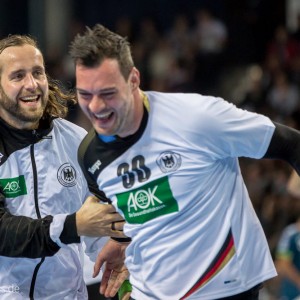 Silvio Heinevetter und Jens Schoengarth beim Allstar Game der Handball Bundesliga 2015 Silvio Heinevetter und Jens Schoengarth beim Allstar Game der Handball Bundesliga 2015