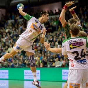 Zarko Sesum im Spiel Fuechse Berlin - Frisch Auf Goeppingen