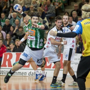 Evgeni Pevnov im Spiel Frisch Auf Goeppingen - Bergischer HC. Handball-Bundesliga 2013/2014