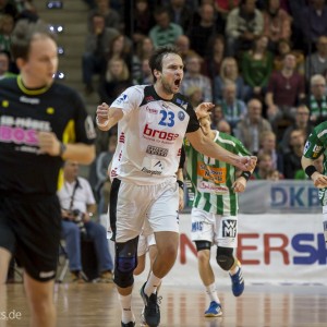 Victor Szilagi im Spiel Frisch Auf Goeppingen - Bergischer HC. Handball-Bundesliga 2013/2014